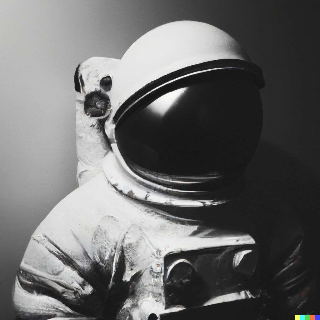 an astronaut, photograph, black and white